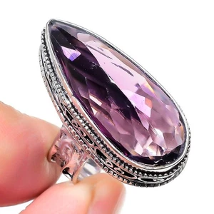 Natural Amethyst Gemstone 925 Sterling Silver Ring Size 7 F599 - Picture 1 of 6