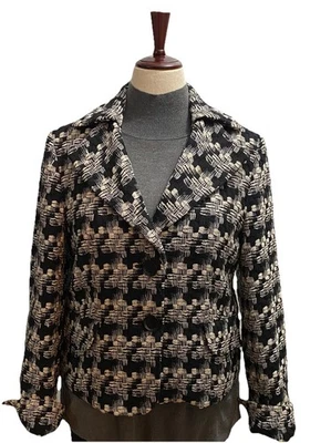 Blazer Talbots Mezcla Lana Mujer Talla 12 Negro Blanco Manga Larga Chaqueta 92% Lana Foto 1 de 4