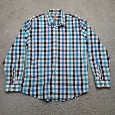 Camisa de vestir Express ajustada a cuadros para hombre XL 17-17 1/2 azul negro blanco manga larga Foto 1 de 4