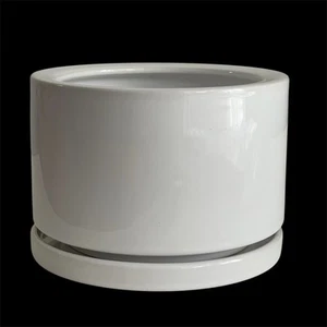 Maceta de cerámica IKEA con bandeja de goteo moderna blanca pura simple - Imagen 1 de 5