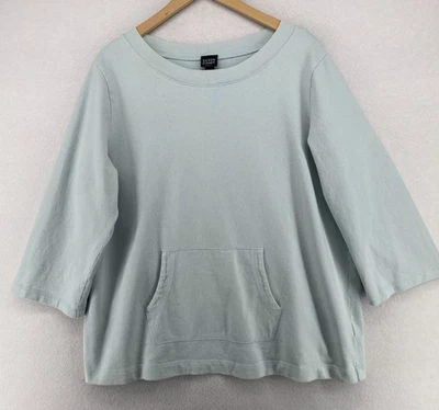 Top EILEEN FISHER 1x Jersey Cepillado Pesado Algodón Orgánico Túnica Grande Azul Foto 1 de 4