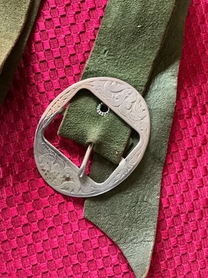 Vintage Olive Suede Belt With Silver-Tone Buckle Adjustable - Image 1 of 4