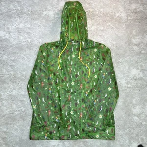 Disney Parks Tiki Room Parrot Rain Jacket Green Hooded Large Birds Tropical NWOT - Picture 1 of 12