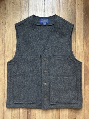 Pendleton 100% Wool Sz M Gray Vest Snap Pockets Mens - Image 1 of 4