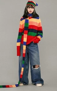 ZARA x HARRY LAMBERT Rainbow Striped High Waist Sweater Unisex Sz L Wool Alpaca - Picture 1 of 12