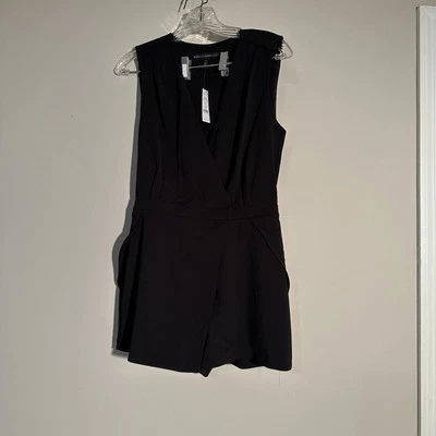 White House Black Market Womens 4P  Black Crepe Sleeveless Surplice Romper NWT - Image 1 of 4