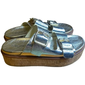 J/Slides Belinda Double Buckle Platform Gold Slide Sandals Women’s Size 10 - Picture 1 of 12