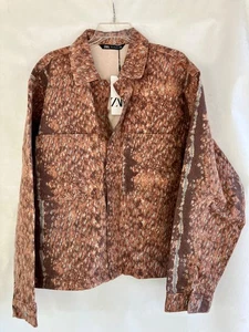 ZARA button-up Overshirt Brown Leopard Print "THE EQUALIZER" Large -- NWT - Picture 1 of 15