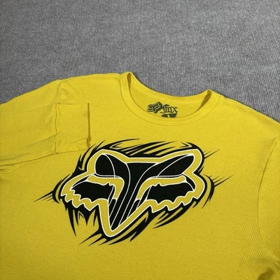 Camisa Fox Racing Para Hombres L Amarilla Tejida Gofre Logo Térmico Motocross Grunge Y2K Foto 1 de 4