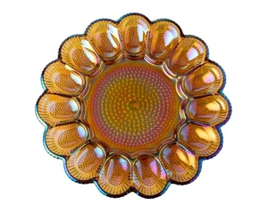 Indiana Glass Hobnail Amber Glass Deviled Egg Platter Plate 11" Vintage - Picture 1 of 3