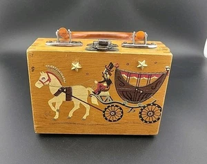 Gary Gail Dallas Vintage WOODEN BOX PURSE Horse &Buggy LUCITE Handle Stars 1960s - Picture 1 of 9