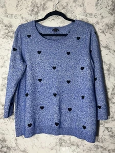 Talbots Pullover Gr. L blau und schwarz bestickte Herzen 3/4 Ärmel gebraucht, in einwandfreiem Zustand - Bild 1 von 4