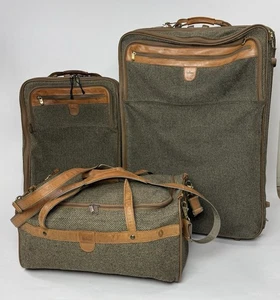 Vintage Hartmann Tweed & Leather Luggage Set 3 pcs. Suit Case, Carry On & Duffel - Picture 1 of 24