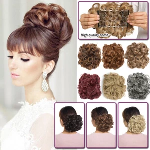 100% Real THICK Curly Chignon Messy Bun Updo Cover Clip in Hair Piece Extensions - Picture 1 of 33