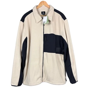 H&M Fleece Jacket Mens Full Zip XXL Cream & Black Activewear Gorpcore Classic - Picture 1 of 8