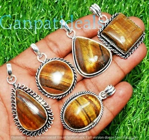 Tigerauge Edelstein Anhänger 925 Silber vergoldet Großhandel 5 Stück Beauty Schmuck Posten - Bild 1 von 2