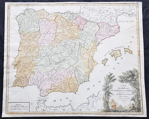 1757 Robert De Vaugondy Large Antique Map Spain Portugal, Balearic Islands - Picture 1 of 1