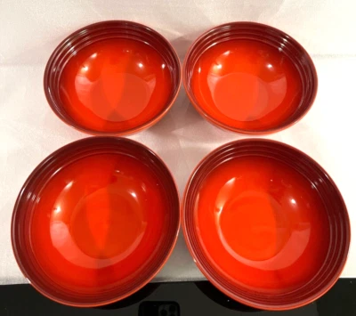 SET OF 4 BEAUTIFUL LE CREUSET  CERISE RED CEREAL/SOUP BOWL,   NEW - Image 1 of 4