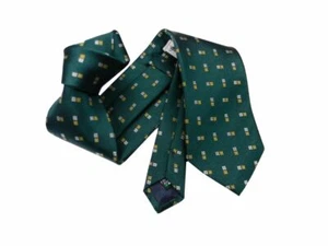 Cravatta uomo verde bosco luminoso disegni beige giallo oro seta - Foto 1 di 1