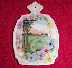 Hand Painted (Floral Scene Signed Ackermann) 10 7/8" PORCELAIN CHEESE BOARD Exc - Picture 1 of 3