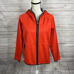 Uniqlo Womens Hooded Full Zip Jacket Size Large Orange Fleece Lined Pockets - Picture 1 of 8