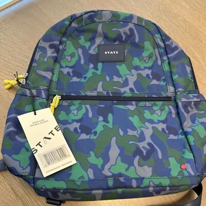 STATE Kane Kids Double Pocket Blue Green Camo Backpack NWT Camouflage Briefcase - Picture 1 of 6