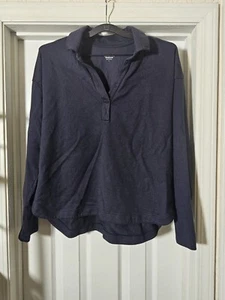 Garnet Hill Vintage Knit Polo Women's Size Large Navy Blue Green Cotton - Picture 1 of 4