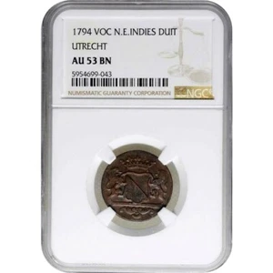 1794 Netherlands East Indies Duit, Utrecht, NGC AU 53, Dutch East India Co. - Picture 1 of 2