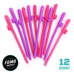 12 X 6 packs- 72 Penis Bachelorette Party Favor Dick Willy Drinking Straws - Picture 1 of 4