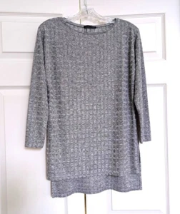 Zara Silver Tunic Blouse Womens Size S Longline 3/4 Sleeve Boatneck Waffle Knit - Picture 1 of 11