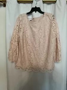 TALBOTS SPITZENBLUSE MIT GERAFFTEN GLOCKENÄRMELN ROSA XL - Bild 1 von 3