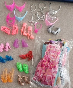  11.5 Barbie Doll Clothes 10 Pair Shoes 10 Dresses 6 Necklaces 6 Crowns 32pcs - Picture 1 of 6