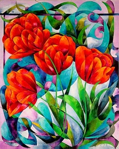 TULPENQUARTETT 8 X 10 BLUMENDRUCK von Künstler Sherry Shipley - Bild 1 von 1