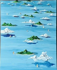Veleros de hierba Kreutzer en el lago océano pintura acrílica original lona caprichosa - Imagen 1 de 8