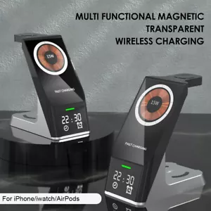 Stazione di ricarica dock caricabatterie wireless 6 IN 1 15 W con allarme per iPhone Android - Foto 1 di 12