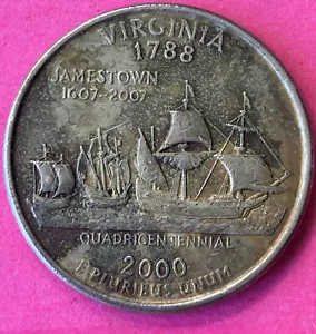 2000 P Virginia State quarter, Natural“Green Camo” tone, DDR, obv brock. #Q-020 - Picture 1 of 12