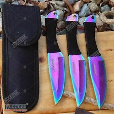 3PC 6.5" SKYHAWK RAINBOW Sharp Tip   Knife Set w/Sheath OUTDOOR