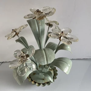 VTG Florentia Cut Crystal Flower Petal Prisms w/ Metal Leaves & Base, Italy - Picture 1 of 6