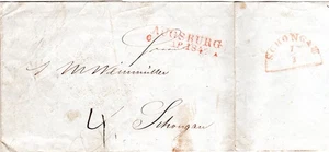 Bayern 1846, L2 Augsburg auf Porto Brief m. rücks. rotem HKS SCHONGAU - Bild 1 von 1