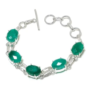 Green Onyx Gemstone Handmade 925 Sterling Silver Jewelry Bracelet Size 7-8" - Picture 1 of 1