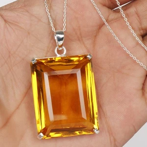 Colgantes para mujer de plata de ley 925 citrino amarillo corte esmeralda de 50 quilates - Imagen 1 de 5