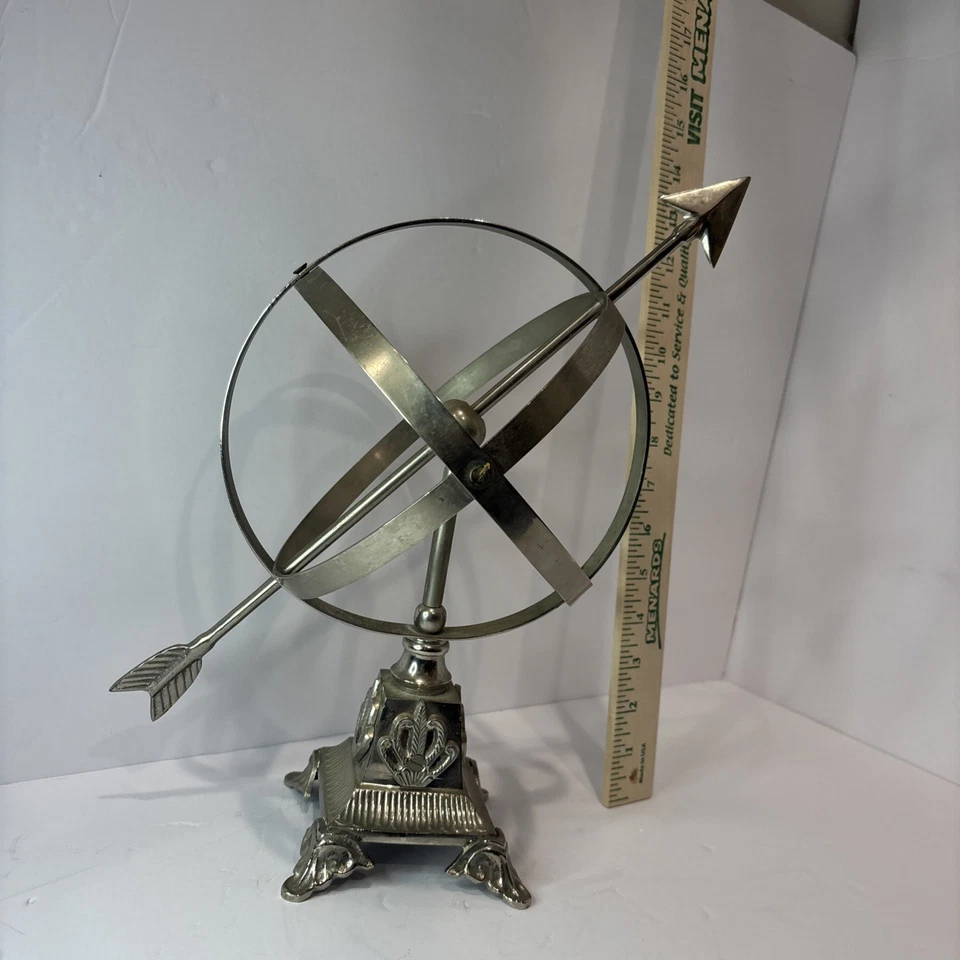 Globo esfero armilar de metal decorativo plateado Foto 1 de 4