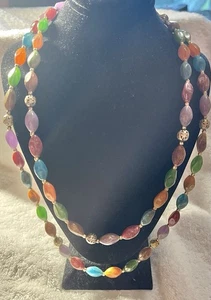 Vintage Multicolor Stone Bead Necklace 50” LONG Natural Single Strand Jewelry - Picture 1 of 8