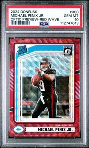 2024 Panini Donruss - Rated Rookie Michael Penix Jr. OP Red Wave GEM MINT PSA 10 - Picture 1 of 2
