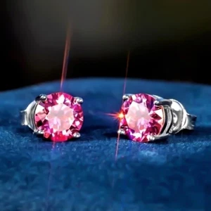Aretes de diamantes rosados de corte redondo certificados de 2 quilates en oro de 14 k regalo romántico - Imagen 1 de 4