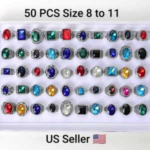 Neu 50 Stck. Vintage Metall Glas Stein Ringe Unisex Schmuck Ringe Mix Stil Ring - Bild 1 von 4