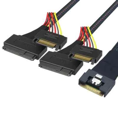 Slimline SAS SFF-8654 8i to 2X SFF-8639 U.2 with 15P SATA Power Adapter Cable - Image 1 of 4