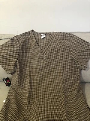 Medical scrub Size XL small checkered pattern tan/black NEW with tags two pocket - Image 1 of 4