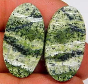 22.CT NATURAL GREEN FIRE SWISS OPAL MATCHED PAIR OVAL CABOCHON GEMSTONE BJ198 - Picture 1 of 4