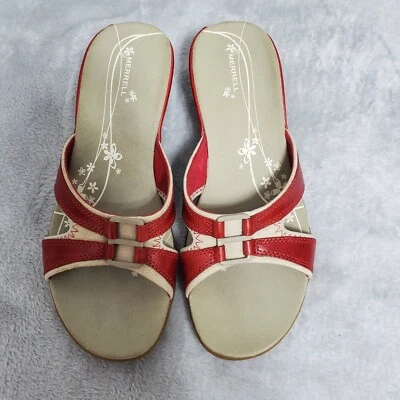 Sandalia Merrell Slide para mujer EE. UU. 8 beige rojo cuero cuña zapatos sin cordones Foto 1 de 4